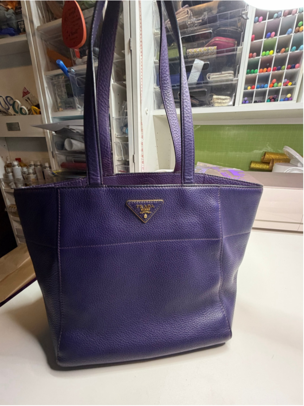 Women's Prada Leather Tote Bag One Size Purple